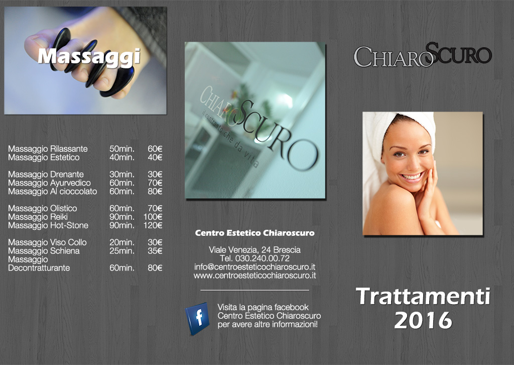 Il listino prezzi del centro estetico Chiaroscuro 2016 Listino Prezzi Centro Estetico 2016 Fronte